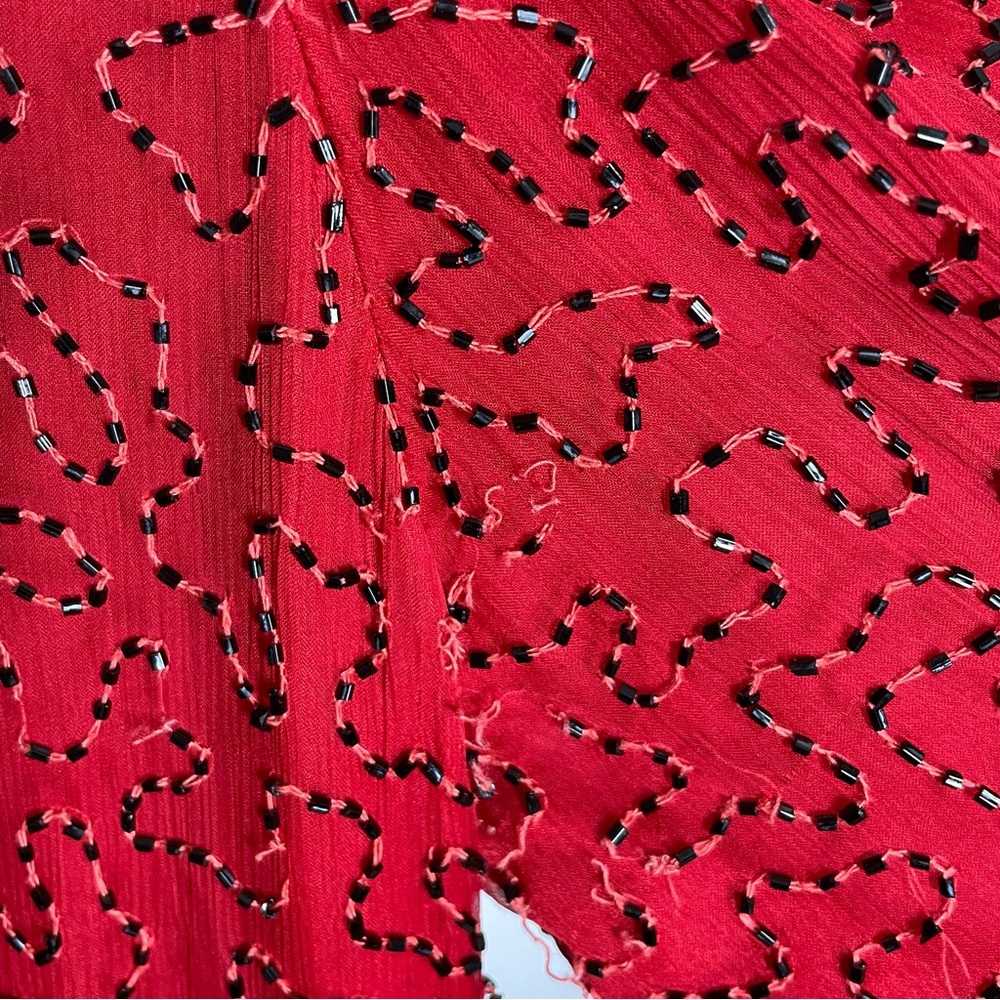 Vintage Deadstock Laurence Kazar Red Silk Beaded Embellished Draped Jacket Sz 3x - Picture 7 of 12
